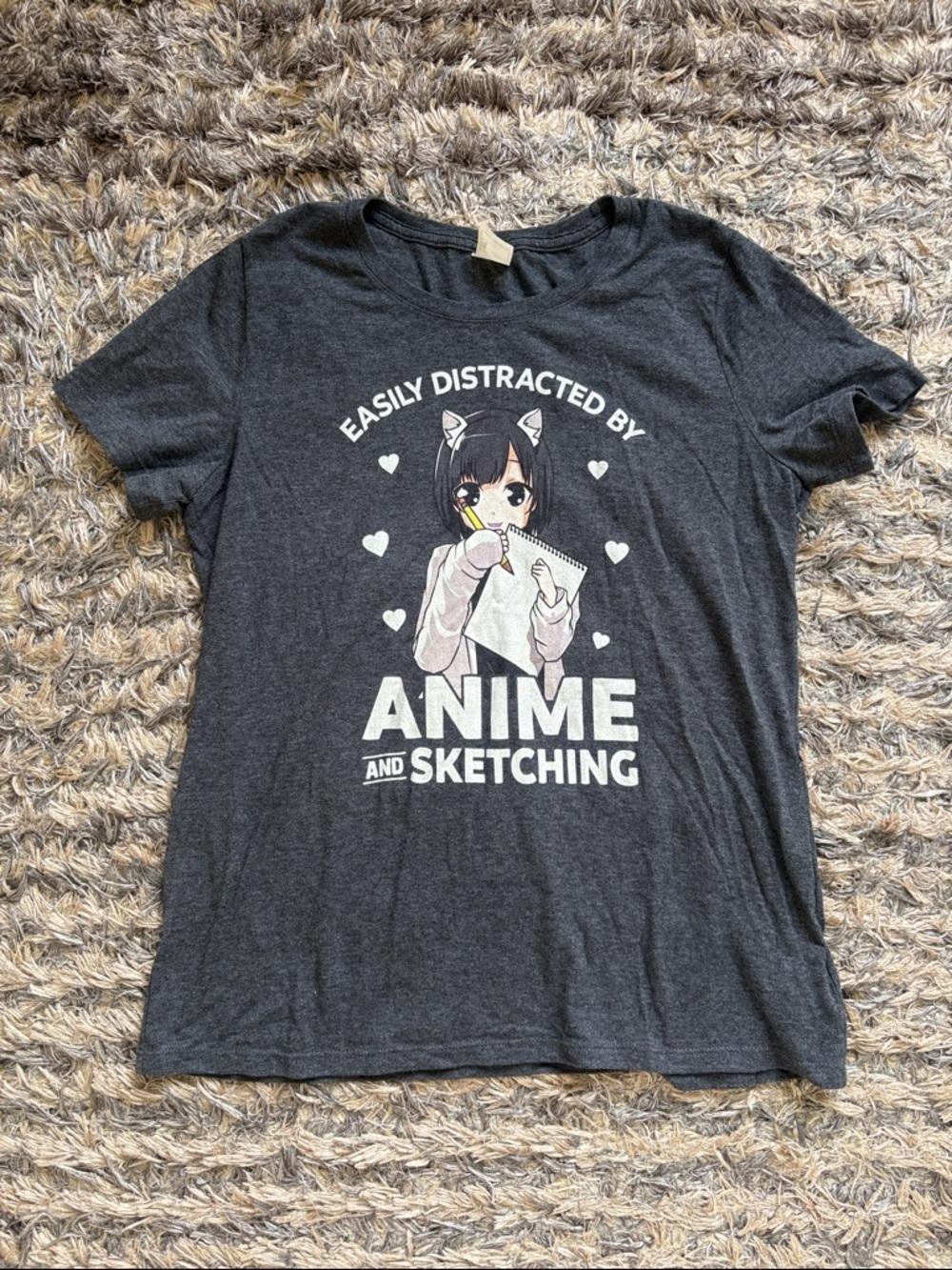 Easily Distracted by Anime and Sketching Graphic Tee - Dark Gray Women’s M - Picture 1 of 6